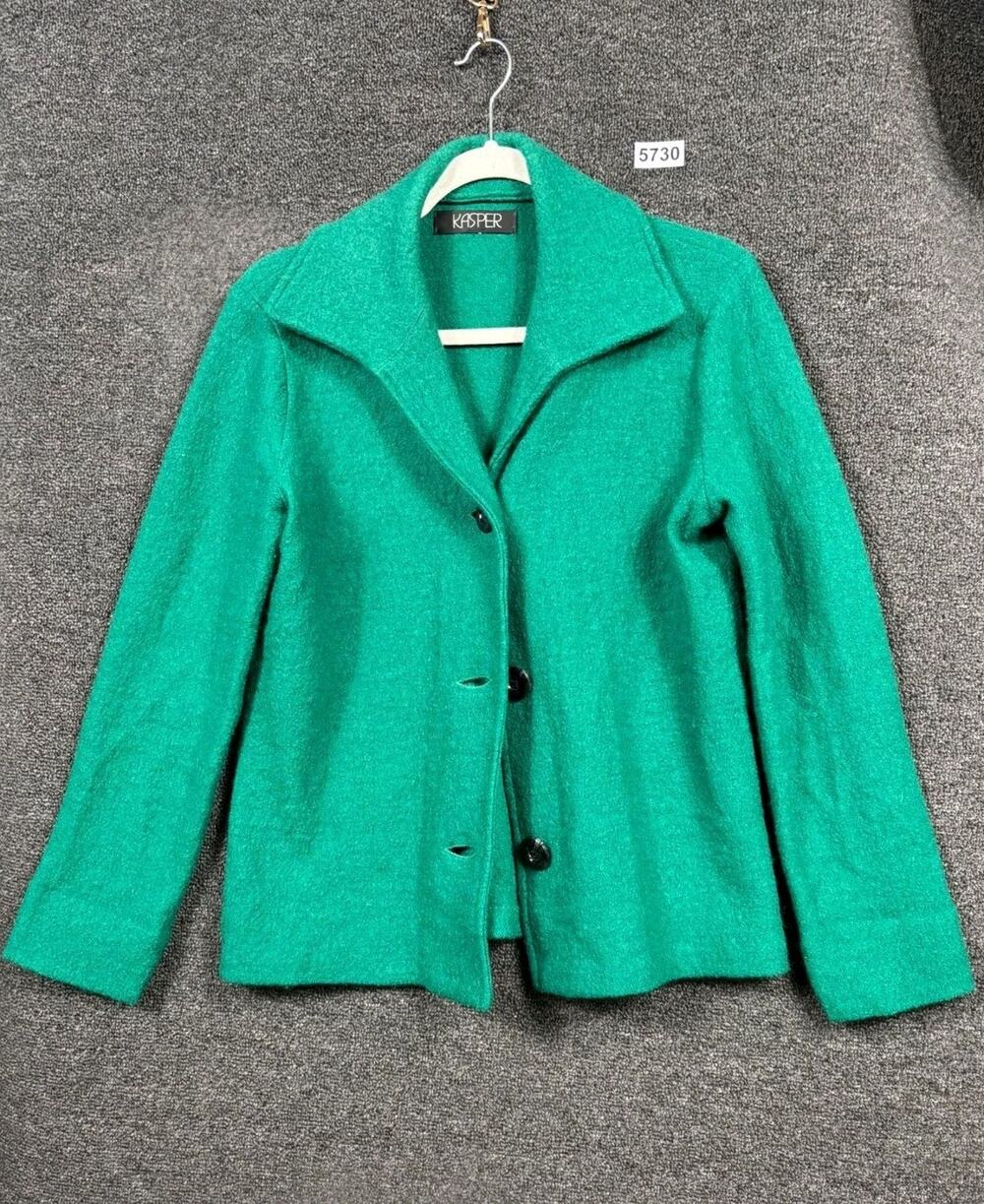 Kasper Green Blazer Jacket Womens Size PM Green 3 Buttons Closure Classic Office